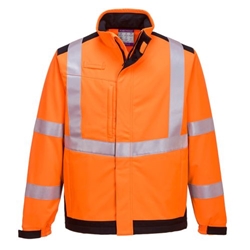 Portwest Modaflame Softshell Hi-Vis Multi-Norm FR Jacket. Size/Fit  XL/R, Orange/Navy. Style MV72