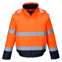 Portwest Hi-Vis 2-in-1 Contrast Essential Lite Bomber Jacket . Size/Fit  L/R, Orange/Navy. Style C464