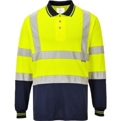 Portwest Hi-Vis Contrast Polo Shirt L/S . Size/Fit  S/R, Yellow/Navy. Style S279