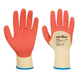 Portwest Grip 10 Latex 3/4 Dipped Glove. Size/Fit  XL/R, Yellow/Orange. Style A105