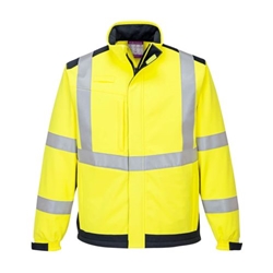 Portwest Modaflame Softshell Hi-Vis Multi-Norm FR Jacket. Size/Fit  XXL/R, Yellow/Navy. Style MV72