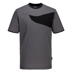 Portwest PW2 Cotton Comfort T-Shirt S/S. Size/Fit  S/R, Zoom Grey/Black. Style PW211