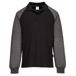 Portwest Polo Shirt with Cut Resistant Sleeves. Size/Fit  S/R, Black. Style CR15