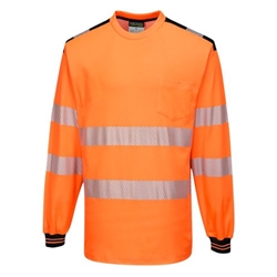 Portwest PW3 Hi-Vis Cotton Comfort T-Shirt L/S . Size/Fit  M/R, Orange/Black. Style T185