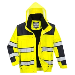 Portwest Hi-Vis 3-in-1 Contrast Winter Bomber Jacket . Size/Fit  XS/R, Yellow/Black. Style C466