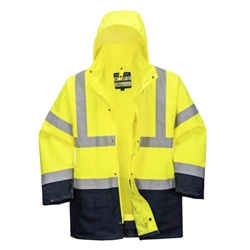Portwest Hi-Vis 5-in-1 Contrast Essential Jacket . Size/Fit  S/R, Yellow/Navy. Style S766