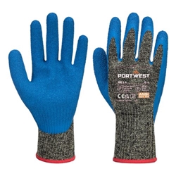 Portwest Cut D10 Latex Aramid Glove. Size/Fit  XL/R, Black/Blue. Style A611