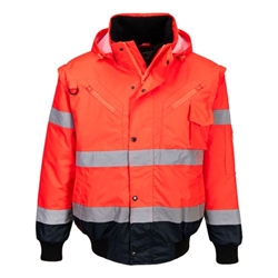 Portwest Hi-Vis 3-in-1 Contrast Bomber Jacket . Size/Fit  XXXL/R, Red/Navy. Style C465