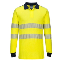 Portwest PW3 Modaflame Knit Hi-Vis FR Long Sleeve Polo Shirt. Size/Fit  L/R, Yellow/Navy. Style FR702