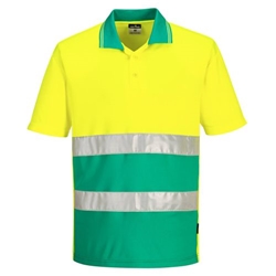 Portwest Hi-Vis Lightweight Contrast Polo Shirt S/S . Size/Fit  L/R, Yellow/Teal. Style S175