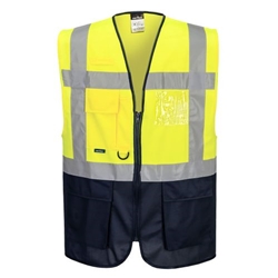 Portwest Warsaw Hi-Vis Contrast Executive Vest . Size/Fit  XXL/R, Yellow/Navy. Style C476