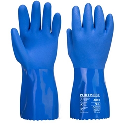Portwest Chem 300 PVC Marine Gauntlet. Size/Fit  M/U, Blue. Style A881