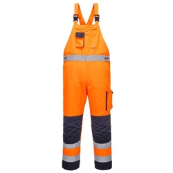 Portwest Dijon Hi-Vis Contrast Work Bib and Brace. Size/Fit  S/R, Orange/Navy. Style TX52