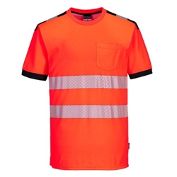 Portwest PW3 Hi-Vis Cotton Comfort T-Shirt S/S . Size/Fit  XL/K, Red/Black. Style T181