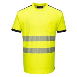 Portwest PW3 Hi-Vis Cotton Comfort T-Shirt S/S . Size/Fit  XL/R, Yellow/Black. Style T181