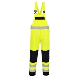 Portwest Bizflame Work Hi-Vis Multi-Norm Contrast FR Bib and Brace. Size/Fit  XXL/R, Yellow/Navy. Style FR63