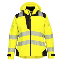 Portwest PW3 Hi-Vis Women's Rain Jacket. Size/Fit  S/R, Yellow/Black. Style PW389