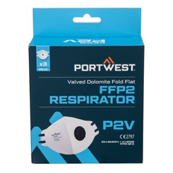 Portwest FFP2 Valved Dolomite Fold Flat Respirator (Pk3). Size/Fit  /R, White. Style P210