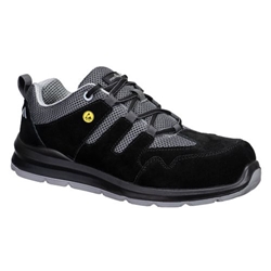 Portwest Composite Cow Suede Leather Trainer S1 ESD SR FO. Size/Fit  37/Y, Black/Grey. Style FE07