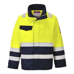 Portwest Modaflame Work Hi-Vis Multi-Norm Contrast FR Jacket. Size/Fit  XL/R, Yellow/Navy. Style MV25