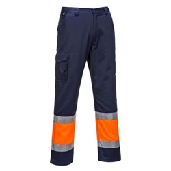 Portwest Hi-Vis Lightweight Contrast Class 1 Service Trousers. Size/Fit  M/R, Orange/Navy. Style L049