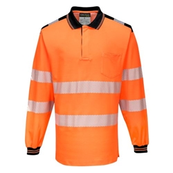 Portwest PW3 Hi-Vis Cotton Comfort Polo Shirt L/S . Size/Fit  S/R, Orange/Black. Style T184