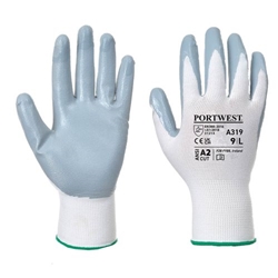 Portwest Flexo Grip Nitrile Glove (Retail Pack). Size/Fit  M/W, Grey/White. Style A319