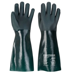 Portwest Chem 450 PVC Double Dipped Gauntlet. Size/Fit  XL/R, Green. Style A845