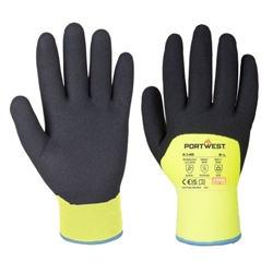 Portwest Cold 15 Nitrile Sandy 3/4 Dipped Glove. Size/Fit  M/R, Yellow. Style A146