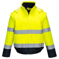 Portwest Hi-Vis 2-in-1 Contrast Essential Lite Bomber Jacket . Size/Fit  M/R, Yellow/Navy. Style C464