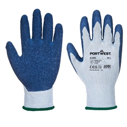 Portwest Grip 10 Latex Glove. Size/Fit  S/R, Grey/Blue. Style A100