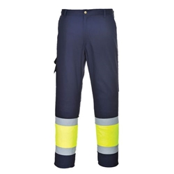 Portwest Hi-Vis Lightweight Contrast Class 1 Service Trousers. Size/Fit  M/R, Yellow/Navy. Style L049