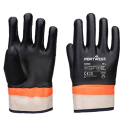 Portwest Grip PVC Sandy Double Dipped Glove . Size/Fit  M/R, Black/Orange. Style A402