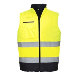 Portwest Hi-Vis Contrast Bodywarmer. Size/Fit  S/R, Yellow/Navy. Style S267