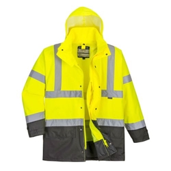 Portwest Hi-Vis 5-in-1 Contrast Executive Jacket . Size/Fit  M/Y, Yellow/Grey. Style S768