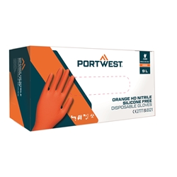 Portwest Disp 7 mil Disposable Glove (Pk100). Size/Fit  L/R, Orange. Style A930