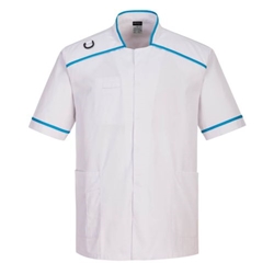 Portwest Men's Medical Tunic. Size/Fit  S/R, White/Aqua. Style C821