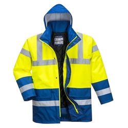 Portwest Hi-Vis Contrast Winter Traffic Jacket . Size/Fit  XS/B, Yellow/Royal. Style S466