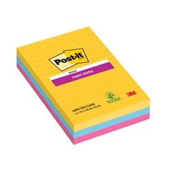 Post-it Super Sticky XXL Notes 101x152mm Lined Rio (Pack of 3) 4690-SS3RIO x3 + FREE Contigo Travel Mug