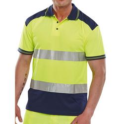 Beeswift PK High Visibility Short Sleeve Polo Shirt Yellow/Navy L