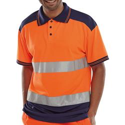 Beeswift PK High Visibility Short Sleeve Polo Shirt Orange/Navy XL