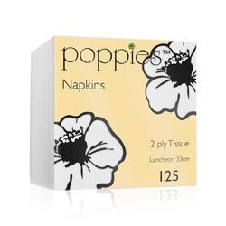Poppies White 2-Ply Tissue Napkins Luncheon 4 Fold 33Cm Pack 125