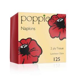 Poppies Red 2-Ply Tissue Napkins Luncheon 4 Fold 33Cm Pack 125