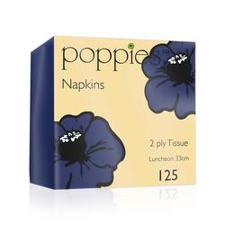 Poppies Blue 2-Ply Tissue Napkins Luncheon 4 Fold Navy 33Cm Pack 125