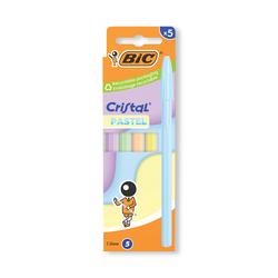 Bic Blue Cristal Ball Pen Assorted Pastel Barrel Ink (Pack Of 5)