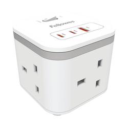 Fellowes Power Cube Type G UK/IE 3 Sockets 1 USB-A + 2 USB-C Ports White 100137166