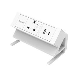 Fellowes Power Desk Type G UK/IE 1 Socket 1 USB-A + 1 USB-C Port White 100137171