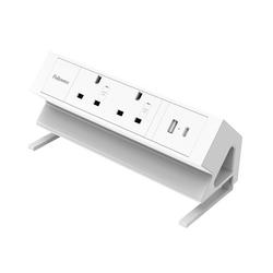 Fellowes Power Desk 2 Type G UK/IE 2 Sockets 1 USB-A + 1 USB-C Port White 100137181