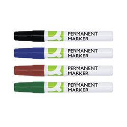 Q-Connect  Permanent Marker Bullet Tip 4mm Assorted Pack of 4 
