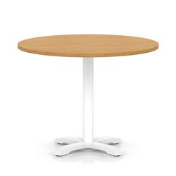 1000mm Poseur Round Table Oak H:750 White Leg Cross Base